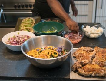 food prep kitchen at a nantucket party 