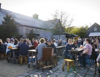 crowded outdoor patio at cisco brewers in nantucket