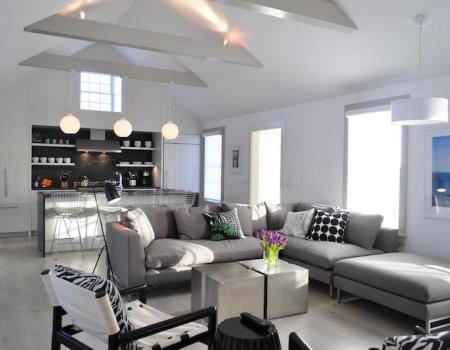 bright modern living room at nantucket vacation rental home