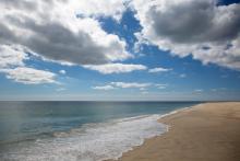 nantucket beach with sandy shore sunny skies and some clouds