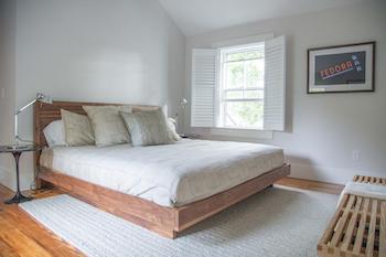 neutral bedding in bedroom at nantucket vacation rental condo