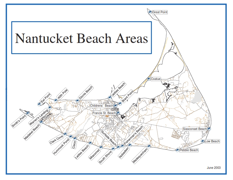 Nantucket beaches map with all beaches on island 