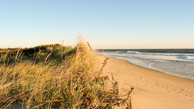 nantucket beach with blue sky and no one around